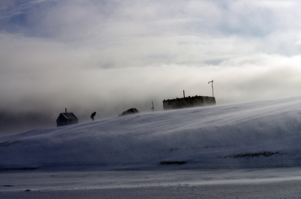 Низовая метель. Базовый лагерь экспедиции ГИН РАН. Остров Беннетта,